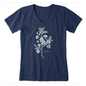 Life is Good Women Antique Plum Blossom Short Sleeve Crusher V Neck T Shirt XXL